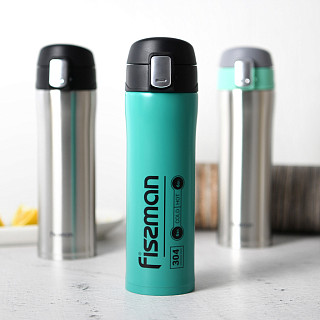 Double wall vacuum travel mug 450 ml Aquamarine color (stainless steel), art. 9880
