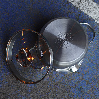 Stockpot CALLISTO 18x8.5 cm / 1.9 LTR with glass lid, pouring lip and lid strainer (stainless steel)