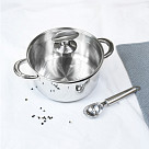 Stockpot ELEGANCE 18x9 cm / 2.2 LTR with glass lid, pouring lip and lid strainer (stainless steel)