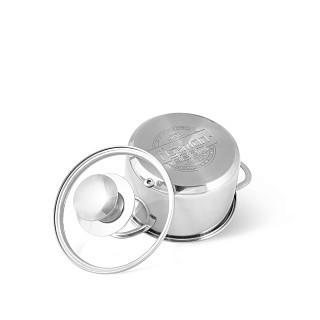 BAMBINO Mini cooking pot 12x7.5 cm / 0.8 LTR with glass lid (stainless steel)