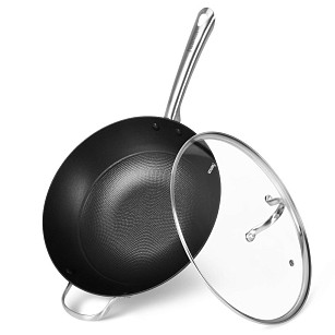 Wok MELITA 30x8 cm / 4.2 LTR with glass lid (lightweight cast iron with non-stick coating)
