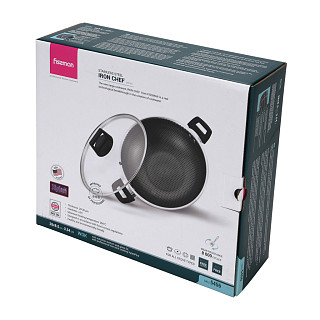 5456 FISSMAN Wok IRON CHEF 28x8.5 cm / 3.54 LTR cm with non-stick coating and glass lid (stainless steel)