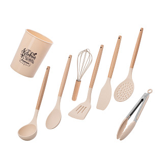 Virtuvės įrankių rinkinys FELAN, 8 vnt. (silikonas + vyšninė mediena)