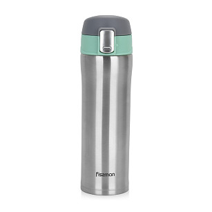 Double wall vacuum travel mug 450 ml, Green color (stainless steel)
