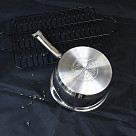 Sauce pan ELEGANCE 16x8 cm / 1.6 LTR with glass lid, pouring lip and lid strainer (stainless steel)