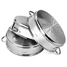 BARAKAT Steamer stock pot 32x15 cm / 12 LTR with 3 steamer inserts 32x9 cm and glass lid (stainless steel)
