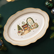 Ovāls šķīvis CHRISTMAS EVE 35x25 cm, zelta krāsā (jaunais kaula porcelāns)