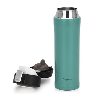 Double wall vacuum travel mug 450 ml Aquamarine color (stainless steel), art. 9880