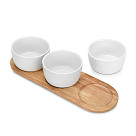 Set of 3 bowls 28.5x9.5x6.1 cm with wooden stand (porcelain)
