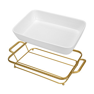 Serving dish 35x20.5х7.4 cm with metal stand (porcelain)