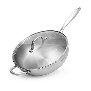 Deep frying pan AETERNUM 28х7.5 cm with glass lid (stainless steel)