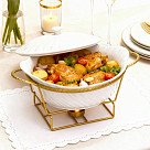 Chafing dish 28.8x21.5х15.2 cm with lid and metal stand (porcelain)