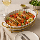 Serving dish 40.7x22.5х7cm with metal stand (porcelain)