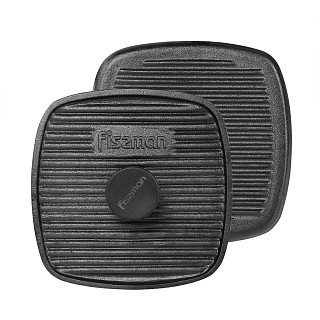 Square grill press 21x21 cm with bakelite knob (cast iron)