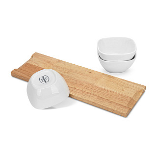 Set of 3 bowls 31x10x5.2 cm with wooden stand (porcelain)