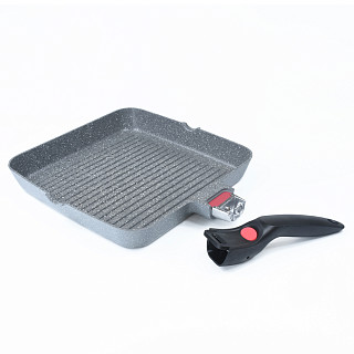 Square grill pan LA GRANITE 28x4.5 cm with detachable handle and THERMIC point with induction bottom (aluminium with non-stick coating)