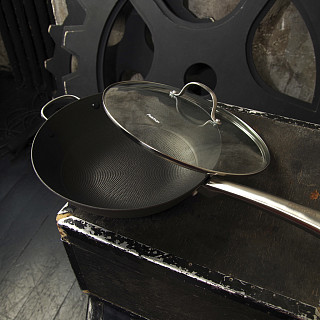 Wok MELITA 30x8 cm / 4.2 LTR with glass lid (lightweight cast iron with non-stick coating)