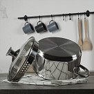 Stockpot ELEGANCE 18x9 cm / 2.2 LTR with glass lid, pouring lip and lid strainer (stainless steel)