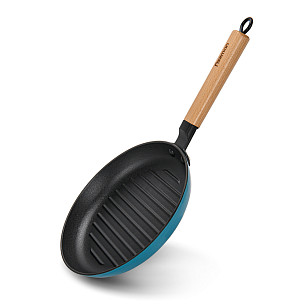 Grill pan 24x3.5 cm with wooden handle (enamel cast iron)