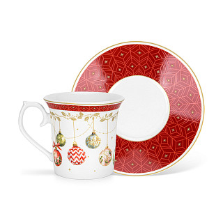 Krūzīšu komplekts CHRISTMAS BALLS 90 ml ar apakštasītēm, 2 gab. (jaunais kaula porcelāns)