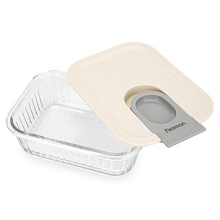 Trauks ar plastmasas vāku 17,8x13,2x6,3 cm / 640 ml (bora silikāta stikls)