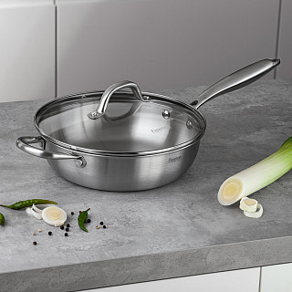 Deep frying pan AETERNUM 24х7 cm with glass lid (stainless steel)