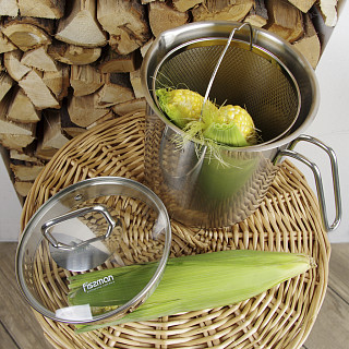 Stockpot ASPARAGUS 16x18.0 cm / 3.5 LTR with glass lid and steamer basket (stainless steel)