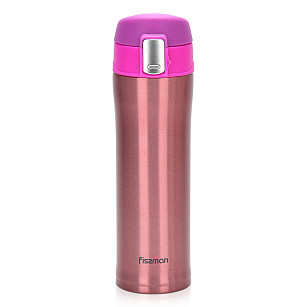 Double wall vacuum travel mug 450 ml Pink color (stainless steel)
