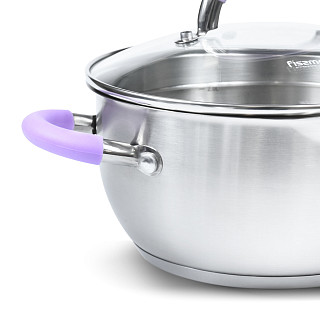 Stockpot ANNETTE 24x12,5 cm / 4.7 LTR with glass lid, pouring lip and lid strainer (stainless steel)