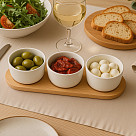 Set of 3 bowls 28.5x9.5x6.1 cm with wooden stand (porcelain)