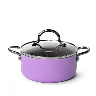 Mini cooking pot MINI CHEF 18x8 cm / 1,8 LTR with glass lid, color LILAC (aluminium with non-stick coating) (12 pcs per display box)