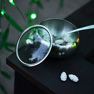 Sugar bowl with glass lid and spoon 560 ml (stainless steel)