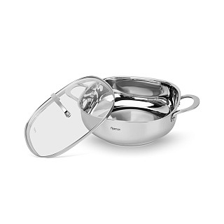 Shallow casserole EXCLUSIVE PRO 26x9 cm / 4.6 LTR with glass lid (stainless steel)