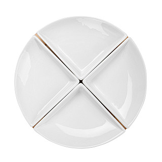 Set of 4 bowls 21x21x3.8 cm with wooden stand (porcelain)