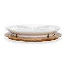 Set of 4 bowls 21x21x3.8 cm with wooden stand (porcelain)
