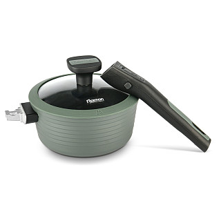 Katliņš ar garo rokturi BRILLIANT 16x7,5 cm/1300 ml ar noņemamu rokturi un stikla vāku (alumīnij)