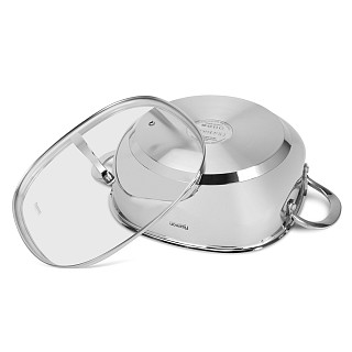 Sautējamā panna EXCLUSIVE PRO 26x9 cm / 4,6L ar stikla vāku (nerūsējošais tērauds)