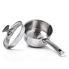 Sauce pan ELEGANCE 16x8 cm / 1.6 LTR with glass lid, pouring lip and lid strainer (stainless steel)