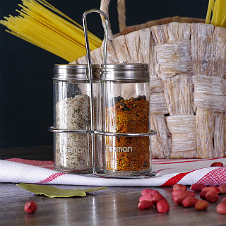 Komplekts garšvielām 2x90 ml uz paliktņa (stikls)