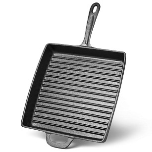 Square grill pan 28х4.7 cm with helper handle (cast iron)