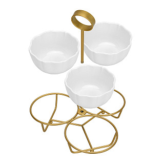 Set of 3 bowls 21x21x16.7 cm with metal stand (porcelain)
