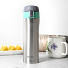 Double wall vacuum travel mug 450 ml, Green color (stainless steel)