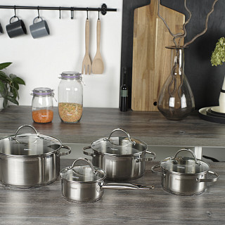 8PCS Cookware set GABRIELA 8 pcs with glass lids (stainless steel)