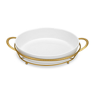 Serving dish 36.2x23.2х7.3 cm with metal stand (porcelain)