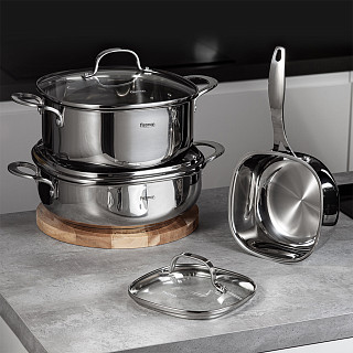 Sauce pan EXCLUSIVE PRO 16x8 cm / 1,5 LTR with glass lid (stainless steel)