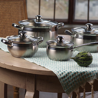 8PCS Cookware set PRIME 8 pcs with glass lids, stainless steel (1,3 l/1,9 l/3,6 l/6,1 l)