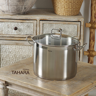 Stockpot TAHARA 30x21,5 cm / 15.2 LTR with glass lid (stainless steel)