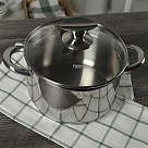 Stockpot ELEGANCE 18x9 cm / 2.2 LTR with glass lid, pouring lip and lid strainer (stainless steel)