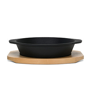 Ketaus keptuvė 19 cm ant medinio stovo