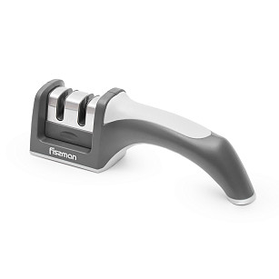 Knife sharpener 19x5x6 cm for two-step sharpening, color GREY (tungsten carbide and ceramic wheels)